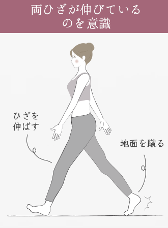 正しい歩き方は、膝を伸ばし地面を蹴って歩くこと